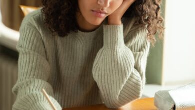 woman doing homework